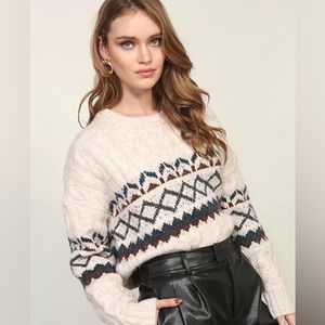 Line and Dot Noah Fair Isle Cable Knit Sweater Size L